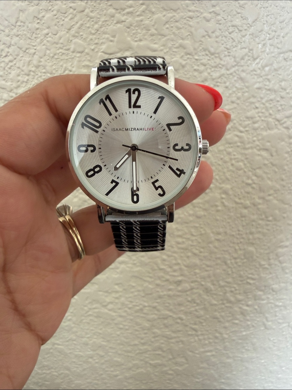 Isaac Mizrahi Silver Dial Watch with Black Plaid Strap